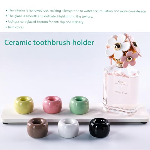 NiuYichee Set of 6 Sleek Mini Ceramics Toothbrush Holder, Small Ceramic Ring, Perfect Size for Bathroom Vanity Countertops