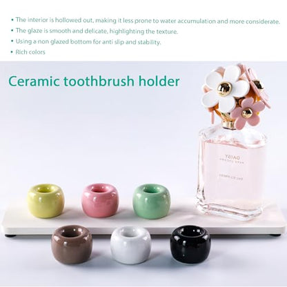 NiuYichee Set of 6 Sleek Mini Ceramics Toothbrush Holder, Small Ceramic Ring, Perfect Size for Bathroom Vanity Countertops