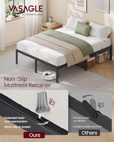 VASAGLE Full Metal Bed Frame 14 Inches Tall, 1100 lb Weight Capacity, No Box Spring Needed, with Under-Bed Storage, Easy Setup, Heavy-Duty Platform Bed, Mattress Retainers, Matte Black URMB652BD02S