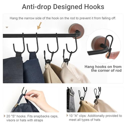 Mkono Hat Organizer, Metal Hat Rack for Wall Storage with 20 Hooks Set of 2 | Hanger for 20 Caps, Adjustable Hooks Design, Holder Baseball Caps Scarves Coats Belts, Closet Door Bedroom Entryroom Laundry