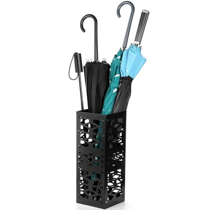 Metal Umbrella Holder Stand for Entryway, Square Umbrella Organizer, Walking Sticks Storage Bin Freestanding for Home, Office, Hotel, Black, 5.9 x 5.9 x 15.7 Inches