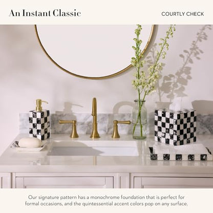 MACKENZIE-CHILDS Boutique Tissue-Box Cover, Black-and-White Courtly Check | Handcrafted design, made from capiz seashell, tissue holder for home decor, 5" square x 6" H