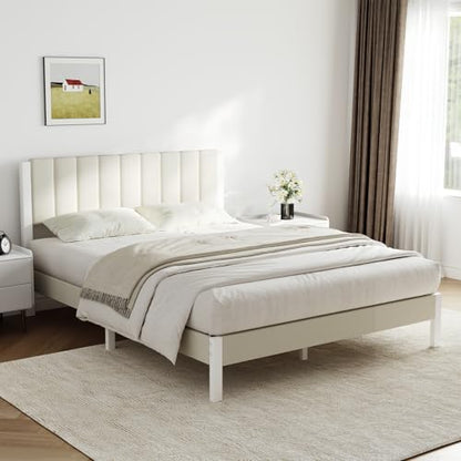 Novilla Full Bed Frame with Piano Keys Headboard and Footboard, Metal Platform Bed Frames Full Size, No Box Spring Needed, Easy Assembly, Steel Slats Support, Velvet White