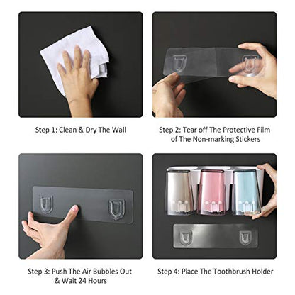 Toothbrush Holder for Bathroom, Eco-Friendly Mighty Large Capacity Toothbrush Holder Wall Mounted with 3 Square Cups for Family or Dormitory (Square Cup)