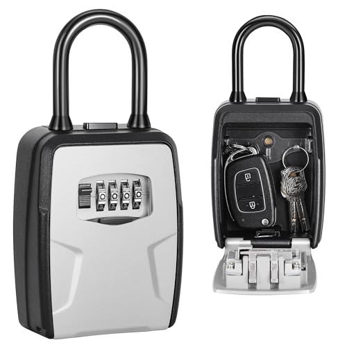 Fayleeko Portable Key Lock Box, Lock Box Wall Mounted for House Key, Car Keys, 6 Key Capacity, Weatherproof Resettable Code (Grey, 1)