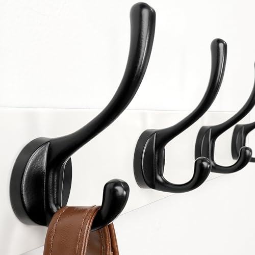 Wall Mounted Coat Rack: 16" Hole to Hole, Coat Hook Hanger with 5 Metal Hooks for Hanging Coats Towels Hats Clothes, White & Black