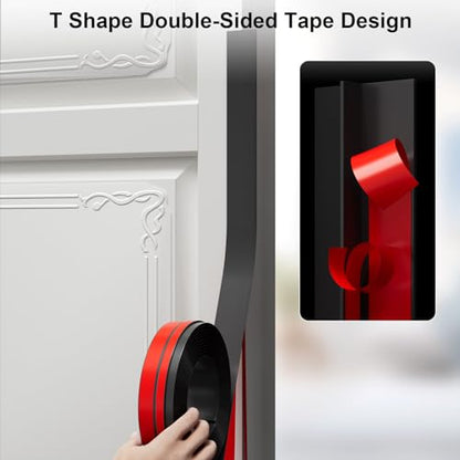 T-Shaped Weather Stripping Seal, Black Silicone, 1.37 in x 20 ft | Flexible door seal strip covers door, window, and bathroom gaps; peel-and-stick design helps reduce drafts