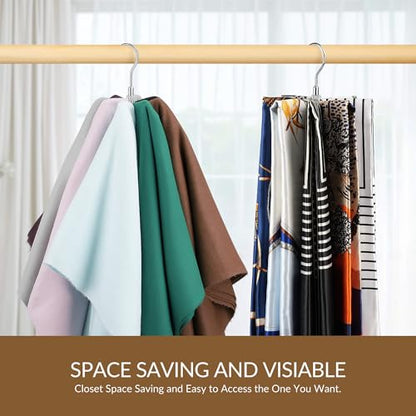 2 Pack Scarf Organizer Scarf Hanger for Closet, Rotatable Sturdy Hijab Holder Holds 16 Scarves, Metal Space Saving Closet Organizers and Storage, Silver
