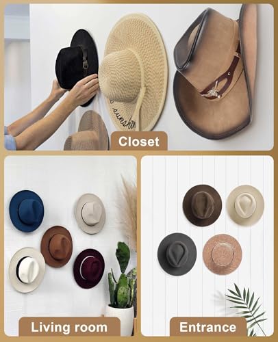 Cowboy Hat Holder, (4 Pack) Cowboy Hat Rack for Wall Mount, Metal Hat Organizer Storage Cowboy Hats Hanger Hooks for Fedora, Sun Hats, Wide Brim