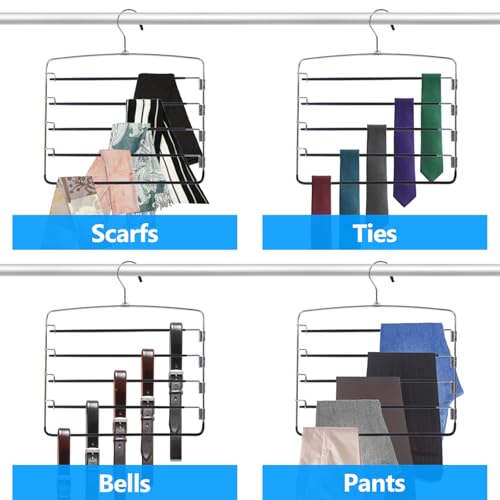 Pants Hangers 4 Pieces,5 Tier Closet Organizers and Storage Clothes Hanger,Hangers Space Saving with Swing Arm,Multiple Metal Hanger Clothes Organization for Pants Trousers Jeans Leggings Slacks