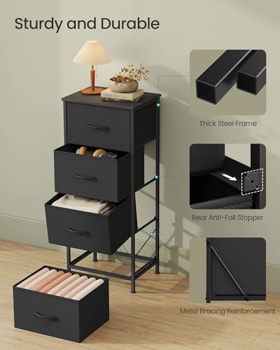 SONGMICS BELLAH Collection - Dresser for Bedroom, Chest of Drawers, Storage Organizer Unit, Closet, Entryway, Steel, 4 Drawers, Modern, Ink Black and Ebony Black ULGS314B01S