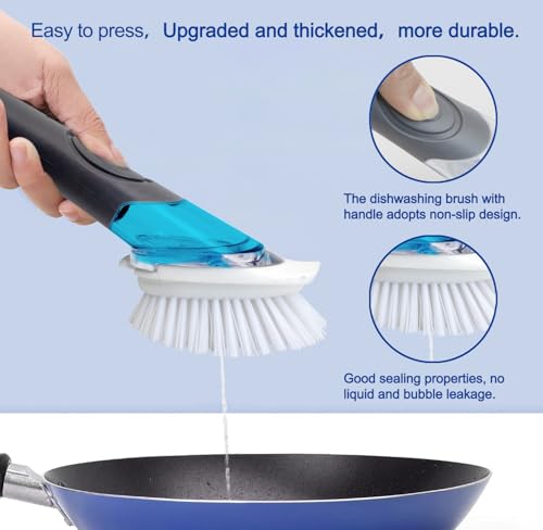 CELOX Dish Brush with Soap Dispenser for Cleaning Pots, Dishes, Bowls, Gray