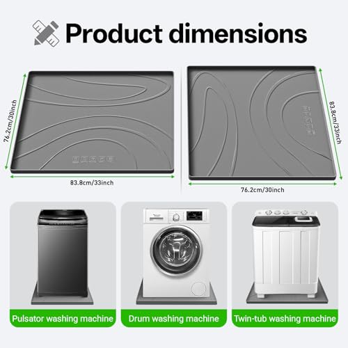 Washing Machine Drain Pan Silicone mat – 30x33 Inch Non-Slip Waterproof Washer Drip Tray, Anti-Vibration Soft Mat for Under Dryer or Washer, Floor Leak Protector for Laundry Room
