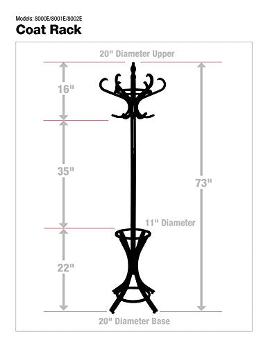 8000 Floor Standing Hat and Coat Rack with Umbrella Stand, Wood with brown Paint Finish