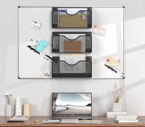 Magnetic File Holder - 3PCS File Paper Mail Organizer No Drilling Magazine Paper Document Holder/Magnetic Hanging File Organizer for File Cabinets, Office, Whiteboard, BLACK