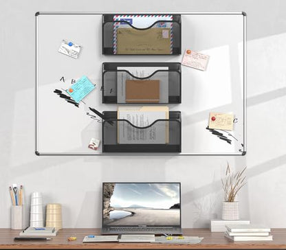 Magnetic File Holder - 3PCS File Paper Mail Organizer No Drilling Magazine Paper Document Holder/Magnetic Hanging File Organizer for File Cabinets, Office, Whiteboard, BLACK