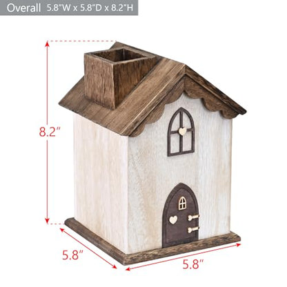 Ikee Design Farmhouse Wooden Square Tissue Box Cover, Brown Color | FARMHOUSE TISSUE COVER: House-shaped wooden holder for bathrooms, bedrooms, and living rooms; 5.8"W x 5.8"D x 8.2"H.