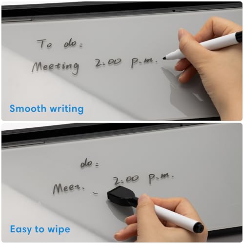 Varhomax Glass Desk Whiteboard with Calculator | Desktop Dry Erase White Board with Storage, To Do List Memo Notepad for Home and Office