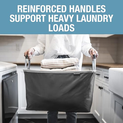 CleverMade Collapsible Laundry Basket, 60L, 2 Pack, Charcoal | Each basket supports 55 lb and stays upright while loading, then folds to 1.25 inches for closets, dorms, and RVs.