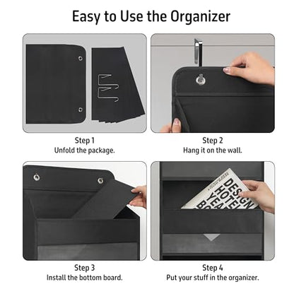 TYMENSH Black Over Door Organizer with 5 Large Clear Pockets and 6 Side Mesh Pockets, Anti-Tilt Hanging Door Storage for Closet, Bathroom, Nursery, Bedroom, Dorm, Toys, Cosmetics