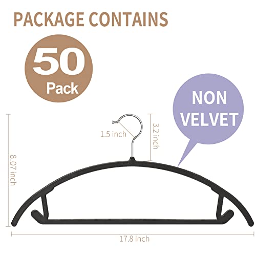 Ergonomic Curved Plastic Hangers 50pack - No Shoulder Bump Design, Non-Slip Grip for Delicate Fabrics, Heavy Duty Clothes Hangers, Holds Up to 11lbs - Ideal for Silk, Coats & Winter Wear(Black)