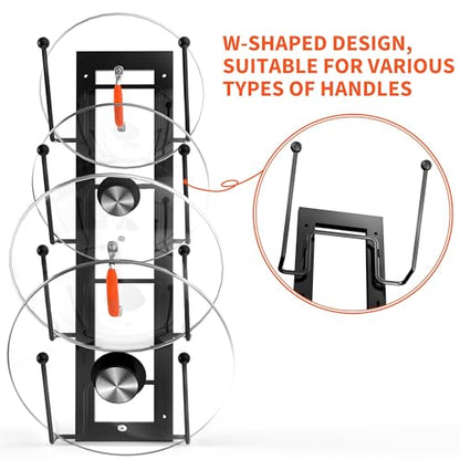 8 Layers of Adjustable Pot Lid Organizer Rack for Cabinet Door/Wall，2Pack Lid Organizer Pots and Pans Holder for Kitchen Storage with No Drilling Adhesive 5.7 W“(Black)