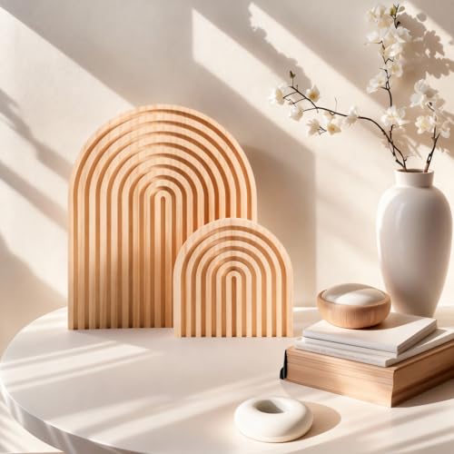 2 Pcs Natural Wood Arch Decor, Serving Boards and Boho Shelf Decor | Boho Decor for Fireplace Mantel, Uncoated Pine with Scandinavian and Japandi Style for Living Room and Home Office