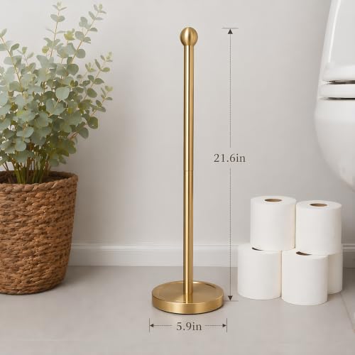 Songtec Gold Toilet Paper Holder Stand with Reserve, Floor Standing Tisse Roll Holder for 4 Rolls, Compact Design Bathroom Toilet Paper Storage - Gold