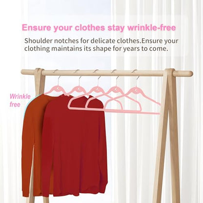 Multi-Color Velvet Hangers 50 Pack with Cascading Hooks, Non-Slip Black, Pink, White, Grey, and Purple Velvet Hangers for Clothes, Suits, and Coats