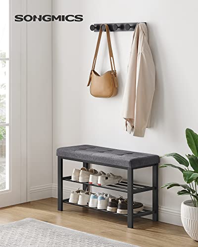 SONGMICS Shoe Bench, Storage Bench, Entryway Bench with Cushion | Shoe Shelf with Seat, Space-Saving, Modern Style, 31.9"W, Dark Gray and Ink Black ULBS57GYZ