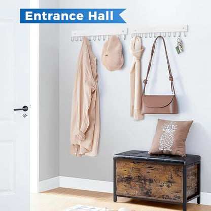 Belt Hanger Wall Mounted, Wooden Coat Rack Belt Organizer 2 Pack | Max 24 Storage Capacity, 180° Rotating Space Saving Hangers for Ties, Tank Tops, Scarves, Bras, Keys, Bags White