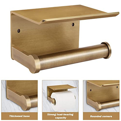 Antique Bronze Toilet Paper Holder Wall Mount with Shelf - No Drill 3M Adhesive or Screw Mount Bathroom Tissue Paper Dispenser-Aluminum Storage Rack for Phone, Wipes, Soap-Modern Bathroom Organizer