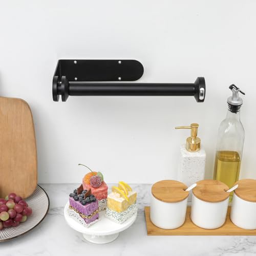 Under Cabinet Paper Towel Holder, One-Hand Tear, Wall Mount, Black | Quick Release Knob For Easy Roll Loading. Stainless Steel Holder For Kitchen Organization With Adhesive Or Screw Installation