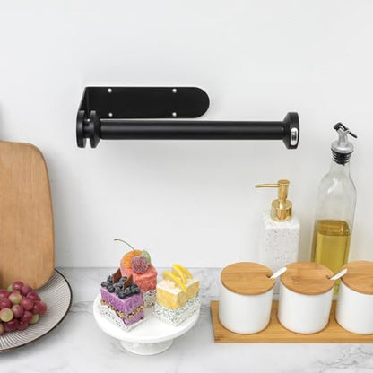 Under Cabinet Paper Towel Holder, One-Hand Tear, Wall Mount, Black | Quick Release Knob For Easy Roll Loading. Stainless Steel Holder For Kitchen Organization With Adhesive Or Screw Installation
