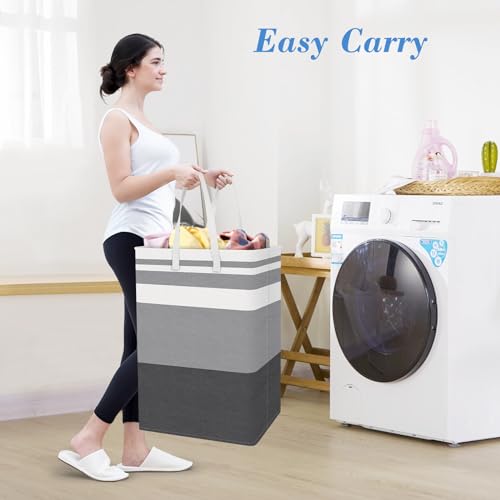 3-Pack Laundry Basket, Collapsible Laundry Hamper, Grey, 75L | Laundry Clothes Hamper, Hampers for Bedroom, Freestanding Hamper with Handles, Clothes Laundry Basket