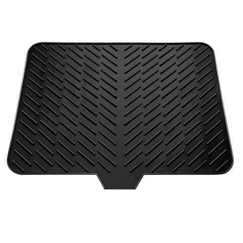 Silicone Drying Mat, 23"X17" With Built-in Drain L... (Black | Silicone)