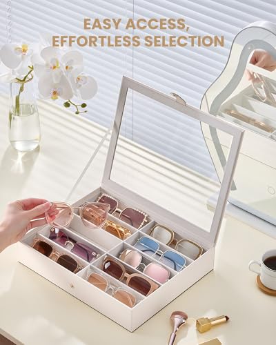Lolalet 10/20 Slots Sunglasses Organizer with Slim Clear Lid | Eyeglasses Eyewear Display Case for Multiple Pairs of Glasses Collection Holder Box for Men Women
