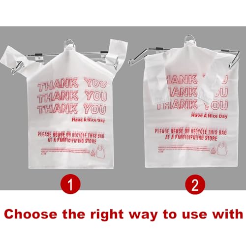 Lounsweer 2 Pcs Plastic Grocery Bag Holder with 50 Pcs Bags, T-shirt Sack Organizer Rack Hanging Holder, Storage Organization Accessories for Grocery Store Supermarket Restaurant Business