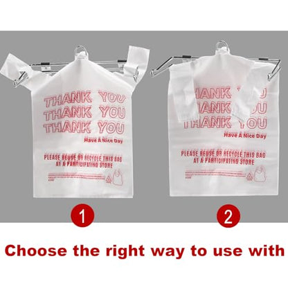 Lounsweer 2 Pcs Plastic Grocery Bag Holder with 50 Pcs Bags, T-shirt Sack Organizer Rack Hanging Holder, Storage Organization Accessories for Grocery Store Supermarket Restaurant Business