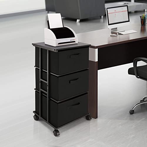 Dresser Storage with 3 Drawers, Fabric Dresser Tower, Vertical Storage Unit for Bedroom, Closet, Office, Black