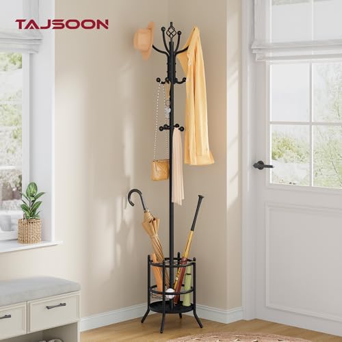 Coat Rack with Umbrella Holder, Coat Stand With 16 Hooks, Black | 2-In-1 Design, Coat Tree Freestanding, Durable & Stable, Space-Saving, For Living Room, Bedroom, Office
