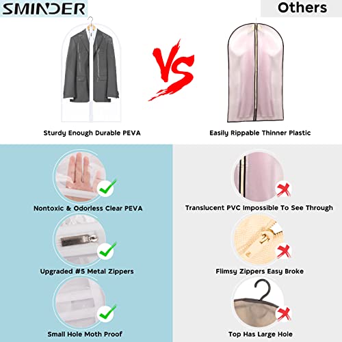 Garment Bags for Hanging Clothes, SMINDER Clear Plastic Bags Full Zipper Suit Bags PEVA Breathable Lightweight Garment Covers for Closet Storage, Suitable for Shirts, Jackets, Gowns (24" x 32"/8 Pack)