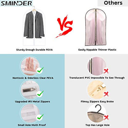 Garment Bags for Hanging Clothes, SMINDER Clear Plastic Bags Full Zipper Suit Bags PEVA Breathable Lightweight Garment Covers for Closet Storage, Suitable for Shirts, Jackets, Gowns (24" x 32"/8 Pack)