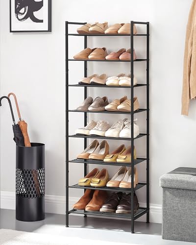 SONGMICS Metal Shoe Rack, Free Standing Shoe Organizer for Entryway Closet Garage Small Spaces, Heavy-Duty Slim Steel Storage Shelf, 8-Tier, Fits 16-24 Pairs, Black ULMR028B01