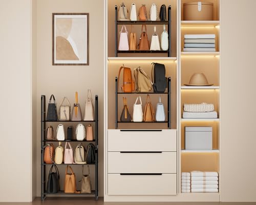 HapiRm Adjustable Purse Organizer for Closet - Purse Rack with Stackable & Separable Design, Large Capacity 4 Tier Handbag Organizer for Various of bags, Space-Saving bag rack for Home