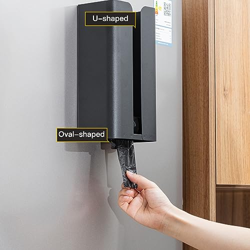 Uiifan 2 Pcs Magnetic Suction Plastic Bag Holder Wall Mount Plastic Grocery Bag Organizer Wide Opening Dispenser Fingerprint Resistant Smudge Proof Saver for Pantry, Black
