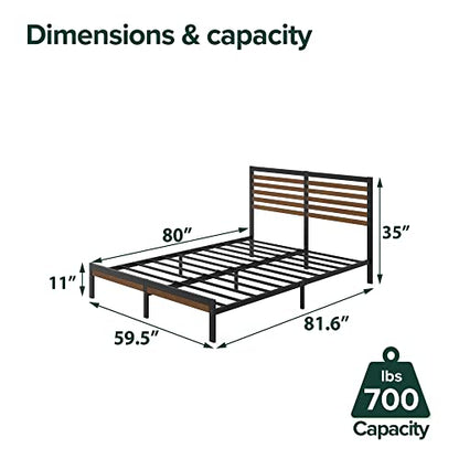 Zinus Kai Bamboo and Metal Platform Bed Frame with Headboard, Brown, Queen | No Box Spring Needed, Durable Construction, Minimalist Modern Design, Easy Assembly