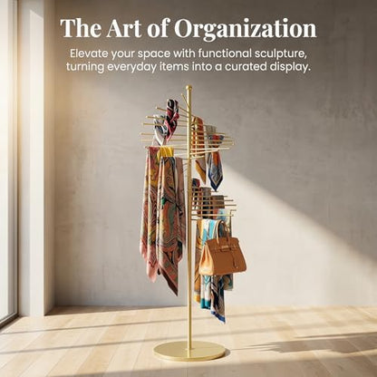 67" Freestanding Spiral Scarf Organizer - 30 Rods Metal Holder, Space Saving Hijab/Belt/Pants Rack for Closet, Clothing Store & Home