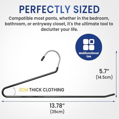 DAMITA Open Ended Pants Hangers - Non Slip Heavy Duty Metal Hangers 30 Pack - Space Saving Jeans Trousers Blanket Organizer for Closet - 7 lbs Load Capacity Rubber Coating Black