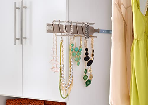 ClosetMaid SuiteSymphony Tie, Belt or Jewelry Rack, Sliding Slide Out Closet Organizer, 14 Hooks, Wall Mount or Add On Accessory, Satin Nickel